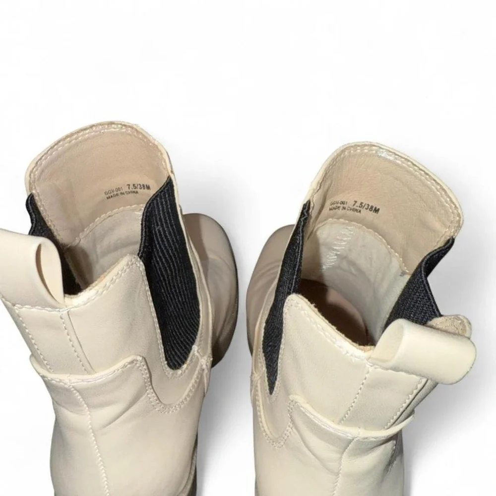 CREAM ANKLE BOOTS CHUNKY‎ RUBBER HEELS LADIES 7.5 BY CHINESE LAUNDRY